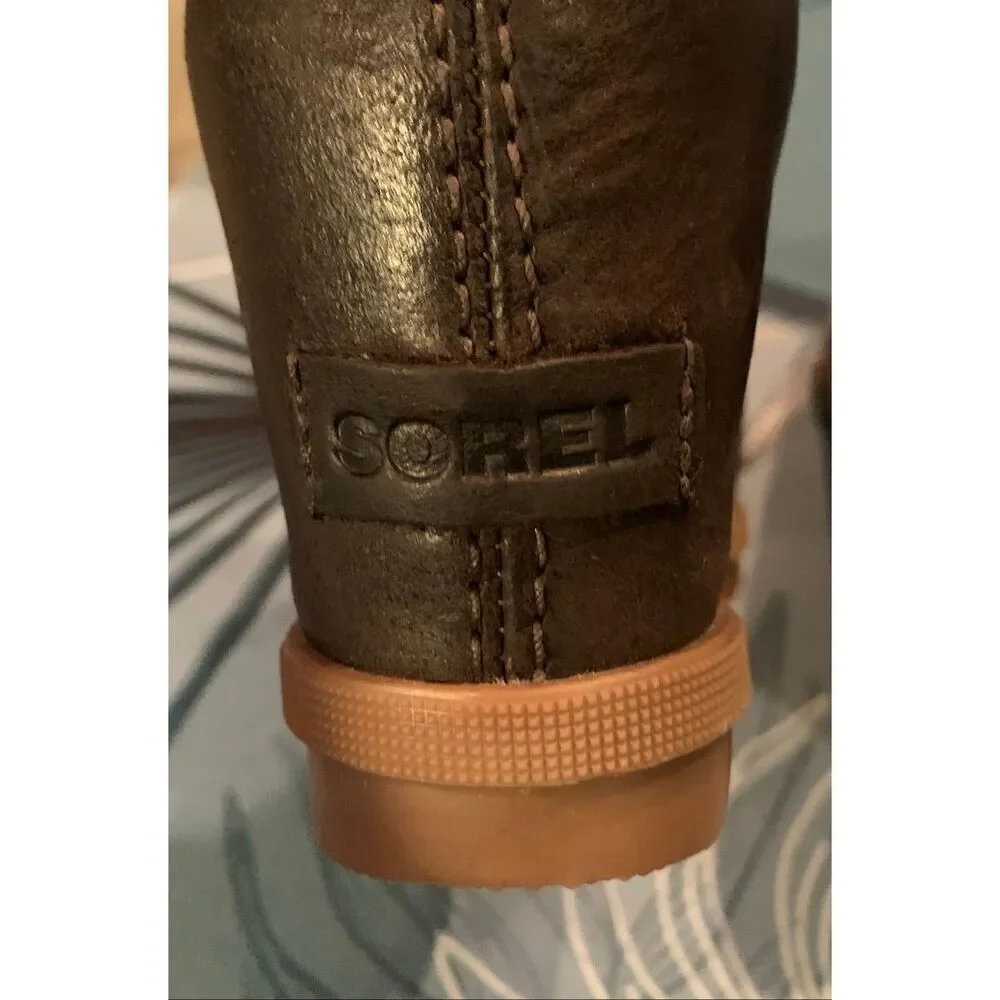Sorel Joan of Arctic Wedge II Zip Brown Leather Boots sz 8